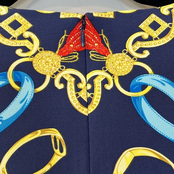 J.Mclaughlin Size XS Equestrian Print Sophia Catalina Dress Blue Gold - Picture 8 of 9